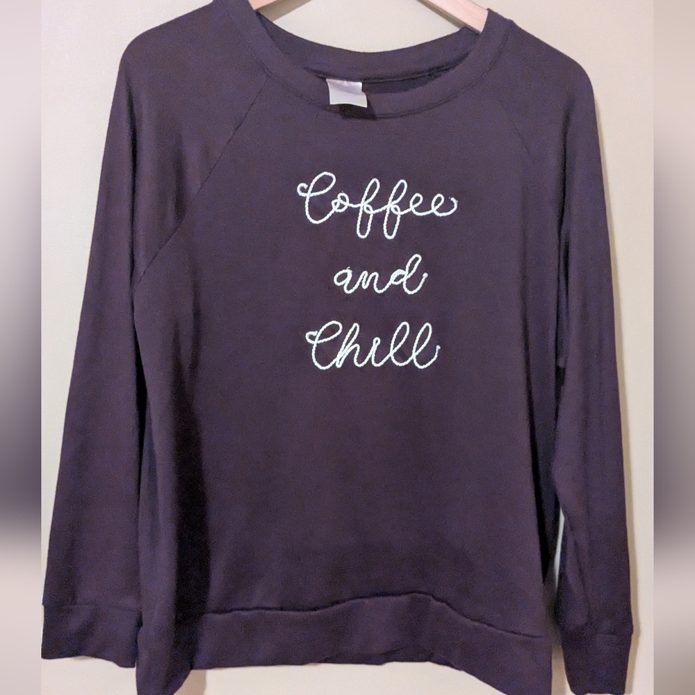 Purple "Coffee and Chill" Long Sleeved Lounge Shirt
